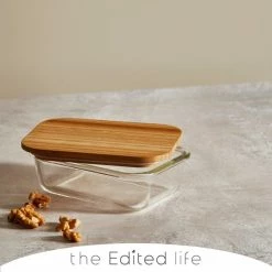 Coupon 🎁 The Edited Life Glass Food Storage with Bamboo Lids Rectangular 350ML 👏