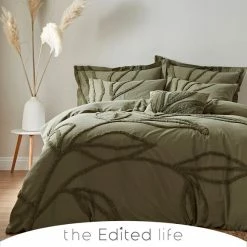 The Edited Life sale 33 Buy β The Edited Life Tufted Leaf Olive 100% Organic Cotton Duvet Cover and Pillowcase Set β